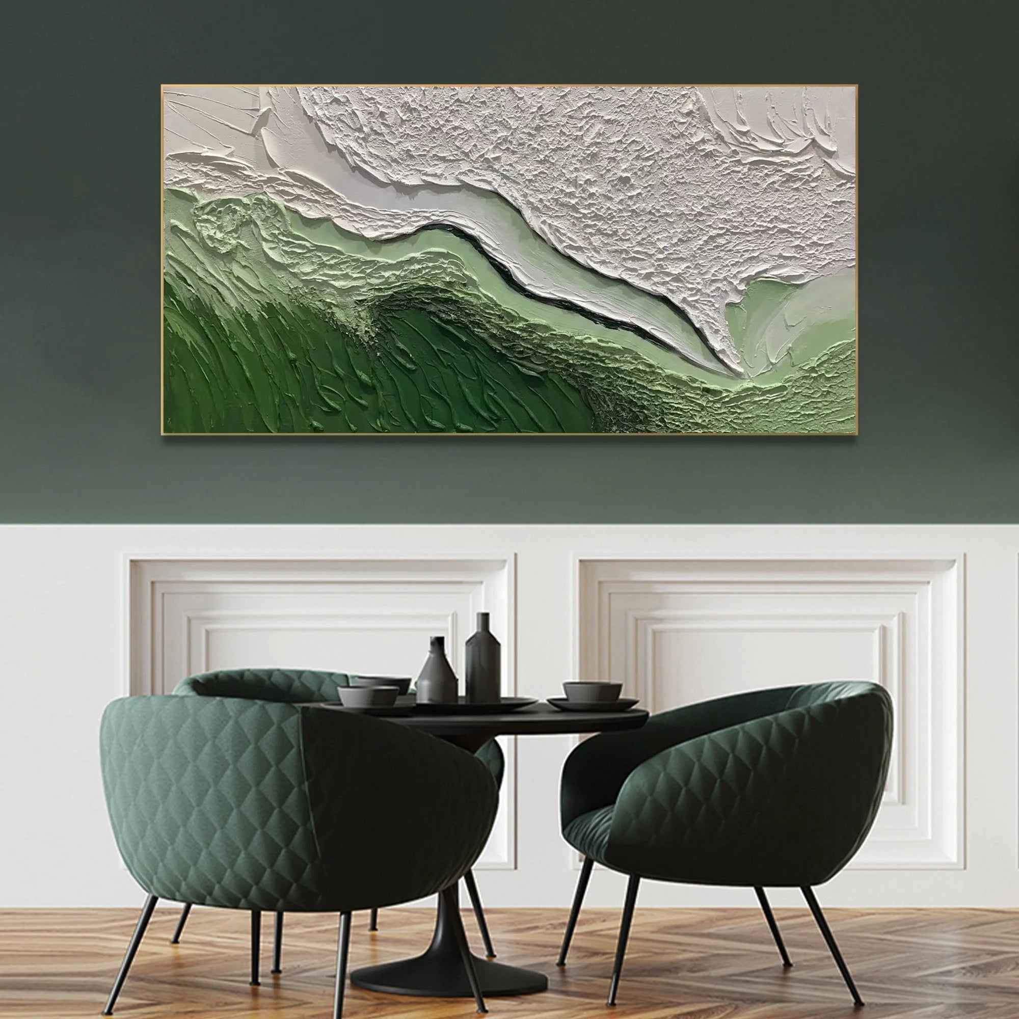 Multicolor Abstract Green And Textured Wall Art - Modern Horizontal Canvas - Artwallpainting