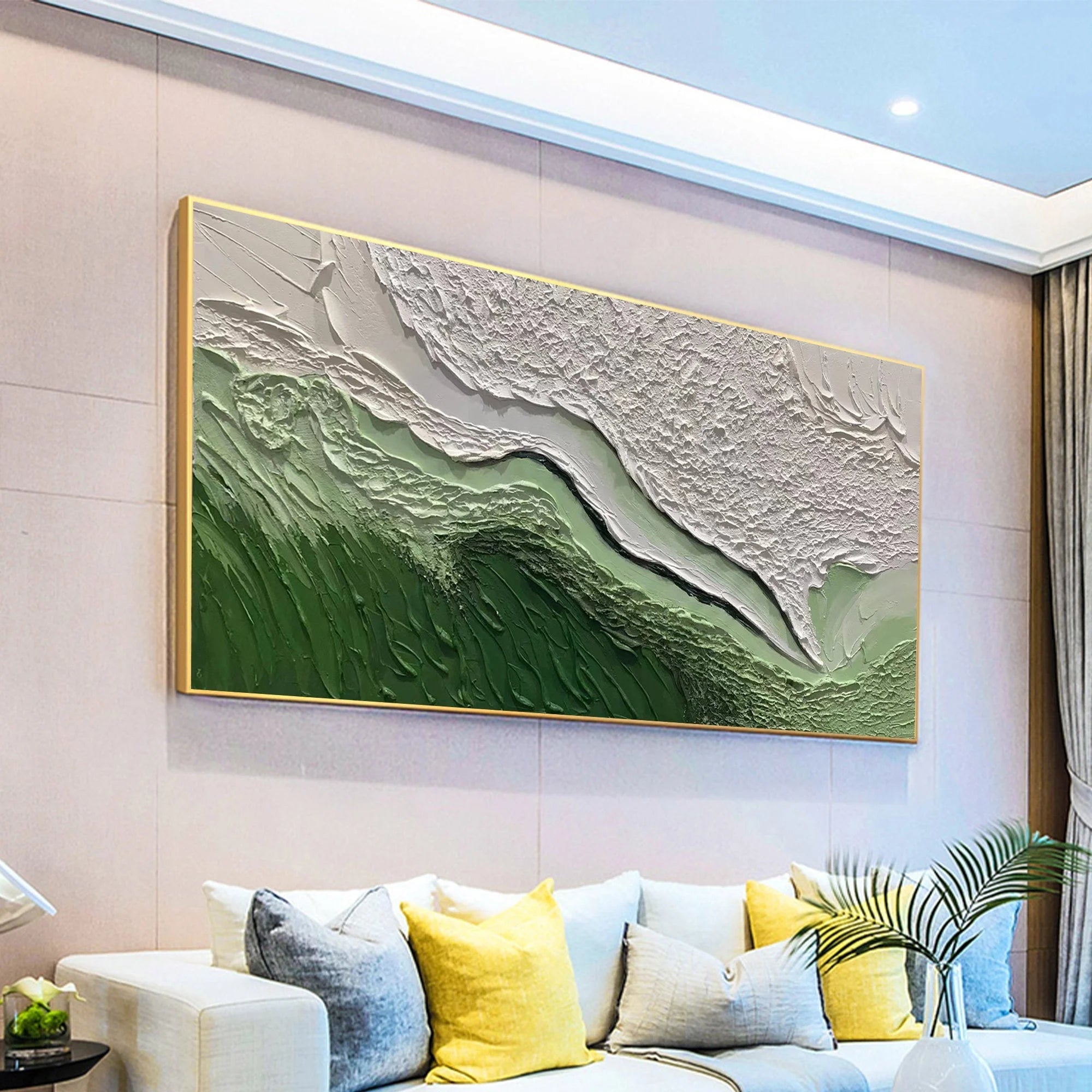 Multicolor Abstract Green And Textured Wall Art - Modern Horizontal Canvas - Artwallpainting