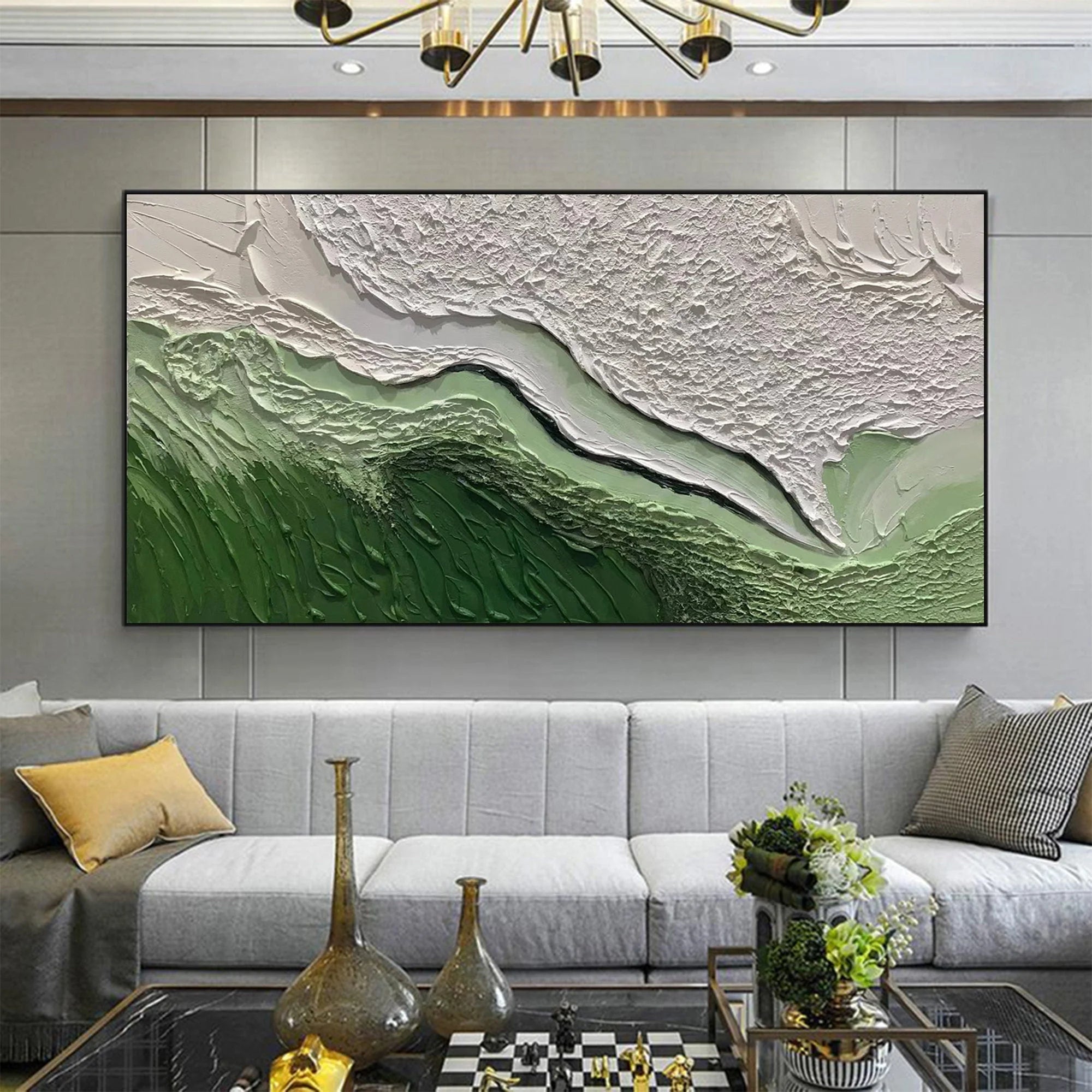 Multicolor Abstract Green And Textured Wall Art - Modern Horizontal Canvas - Artwallpainting