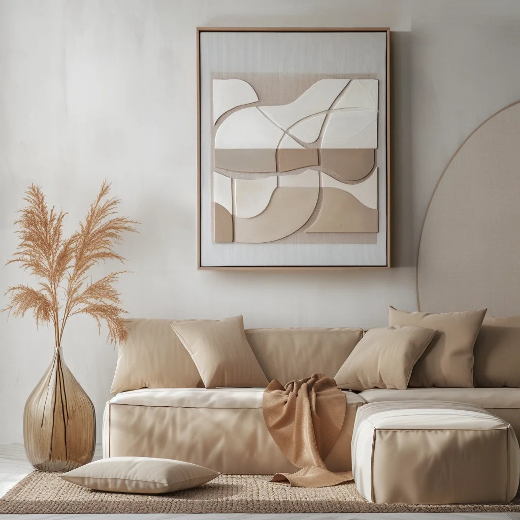 Multicolor Abstract Harmony-Indoor Decoration Earth Color Abstract Soft Arc Block Wall Art - Artwallpainting
