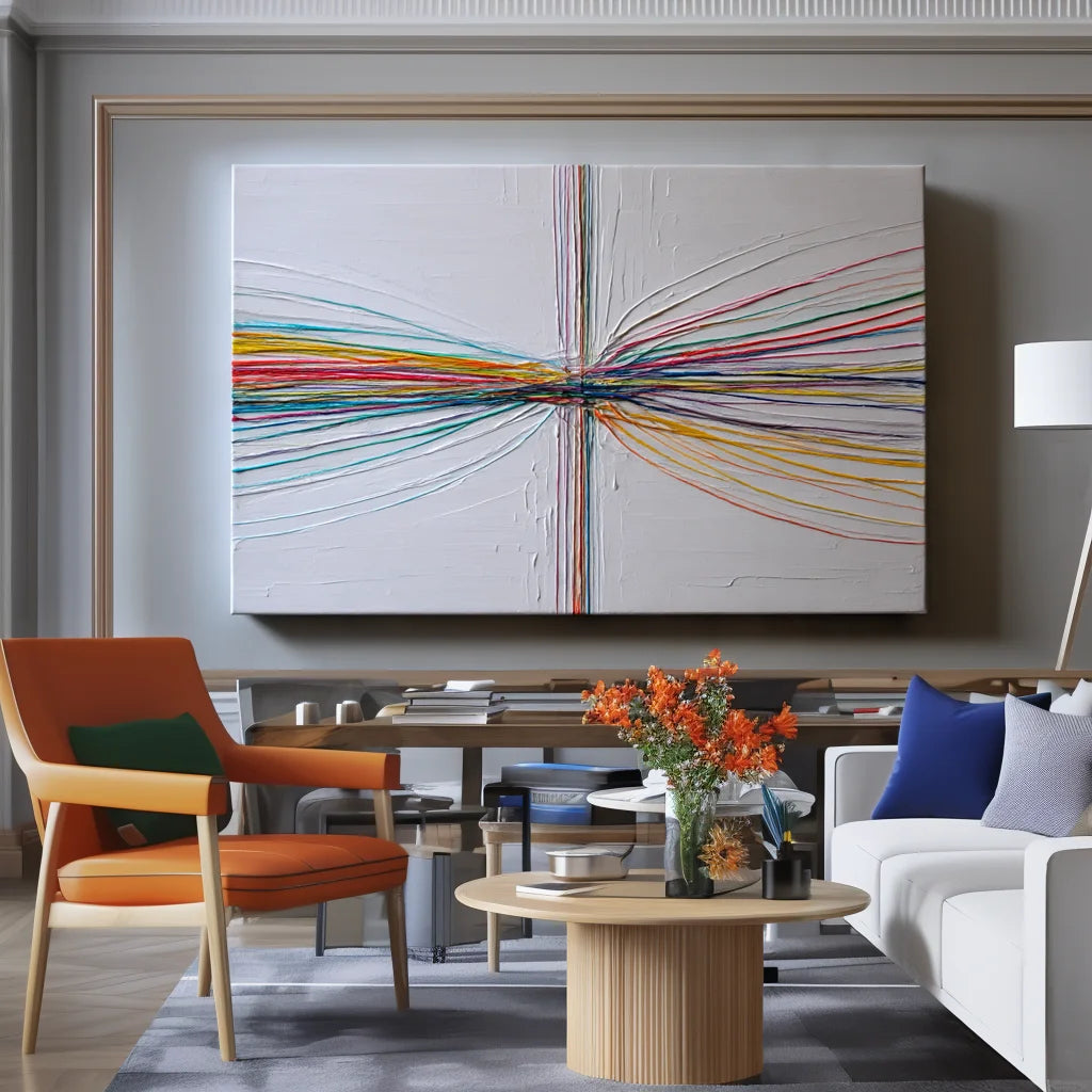 Multicolor Abstract Line Painting - Convergence Lines - Artwallpainting