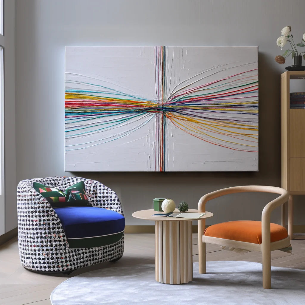 Multicolor Abstract Line Painting - Convergence Lines - Artwallpainting