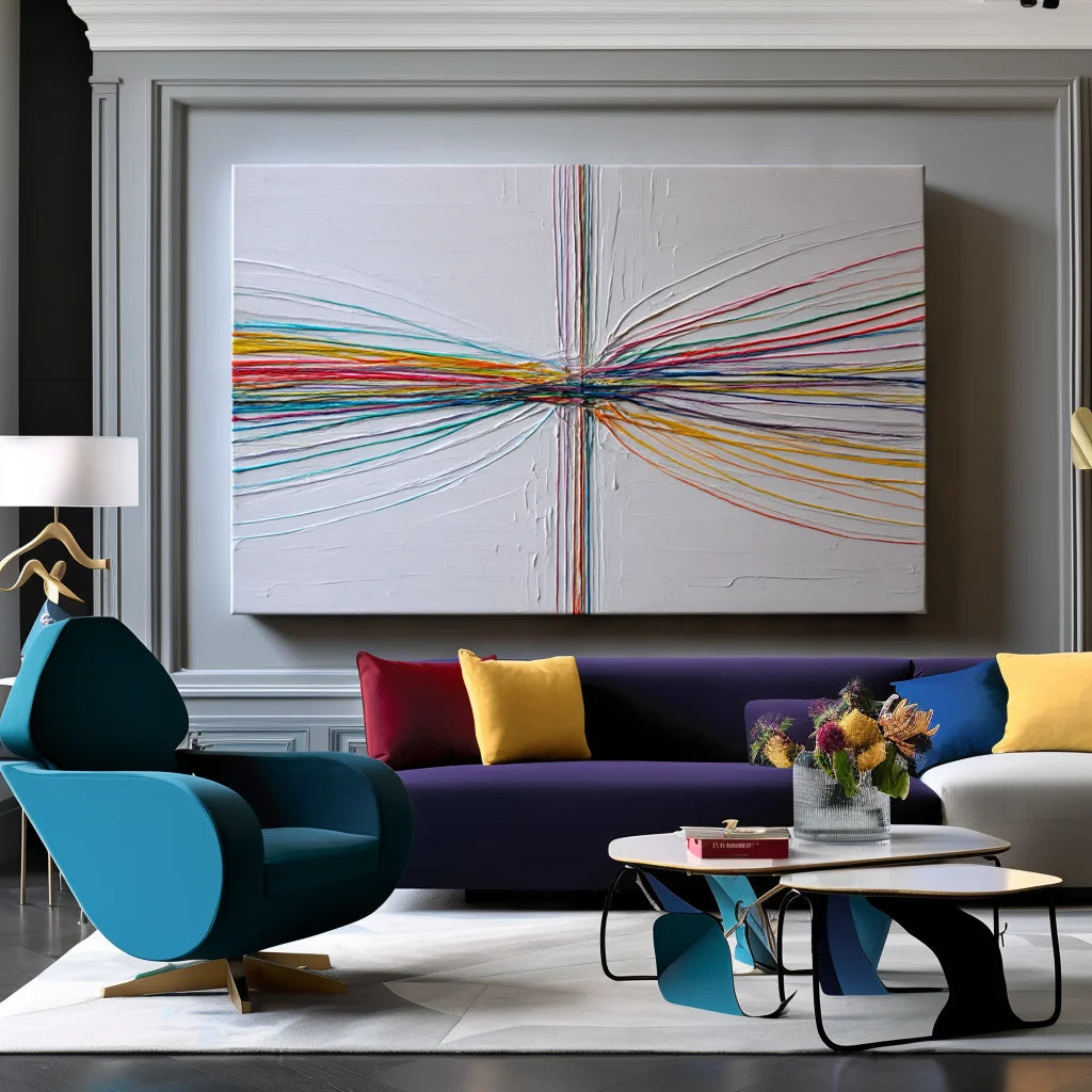 Multicolor Abstract Line Painting - Convergence Lines - Artwallpainting