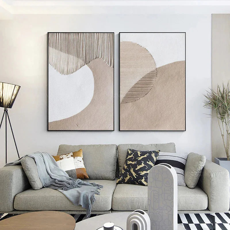 Multicolor Abstract Minimalist Dual Canvas Set With Textured Design Set Of 2 - Artwallpainting