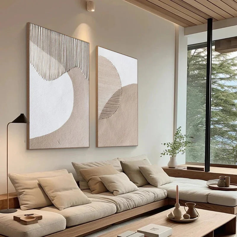 Multicolor Abstract Minimalist Dual Canvas Set With Textured Design Set Of 2 - Artwallpainting