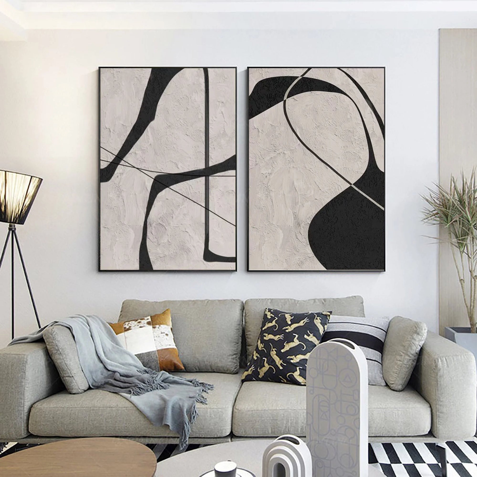 Multicolor Abstract Monochrome Dual Panel Wall Art Set Of 2 - Artwallpainting