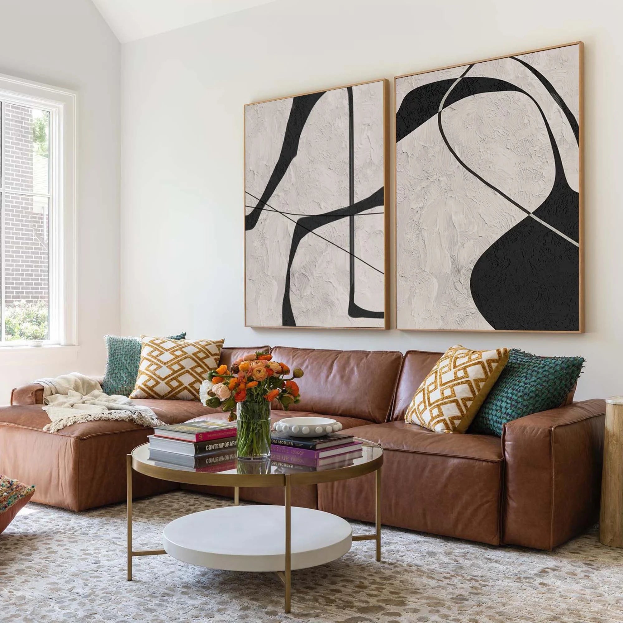 Multicolor Abstract Monochrome Dual Panel Wall Art Set Of 2 - Artwallpainting