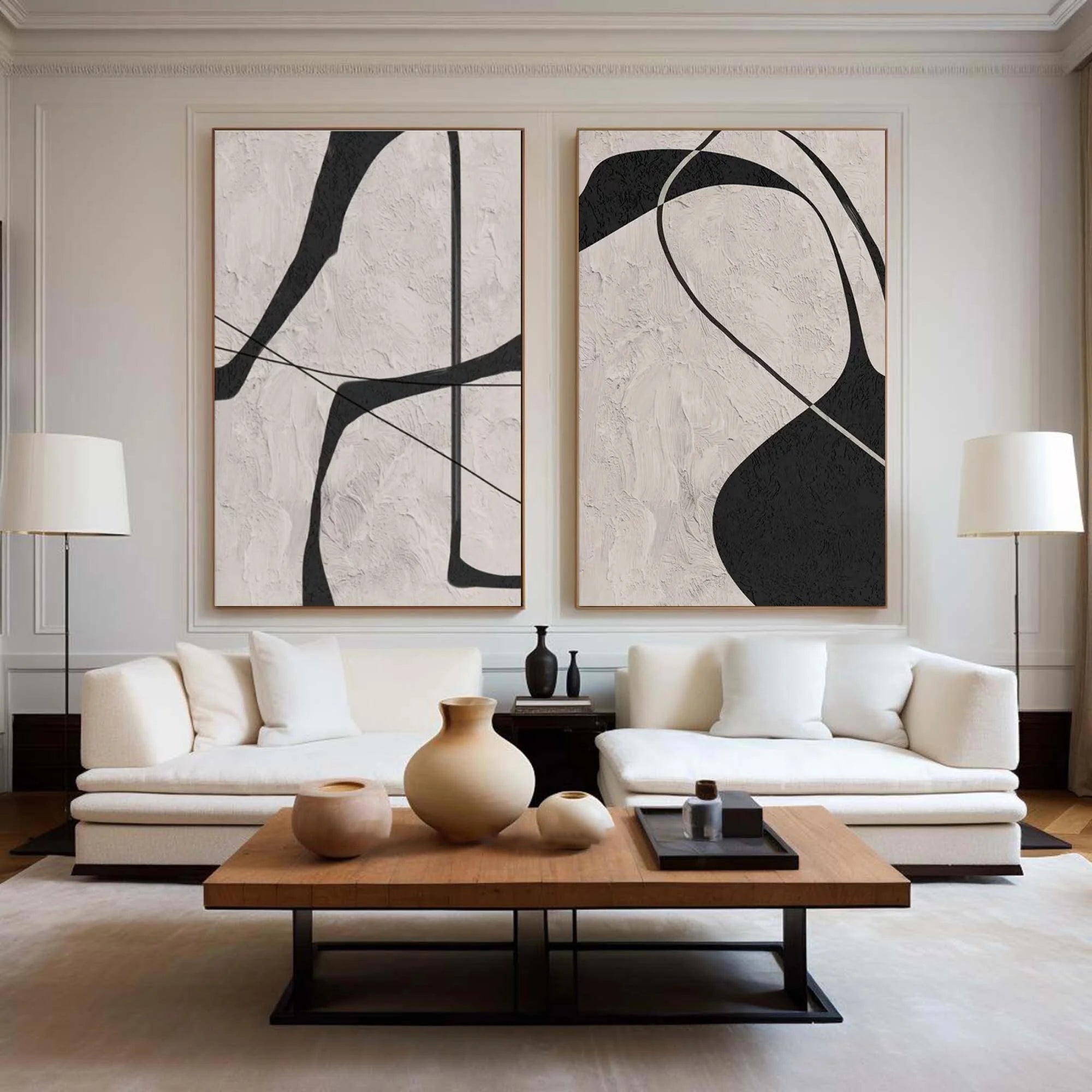 Multicolor Abstract Monochrome Dual Panel Wall Art Set Of 2 - Artwallpainting