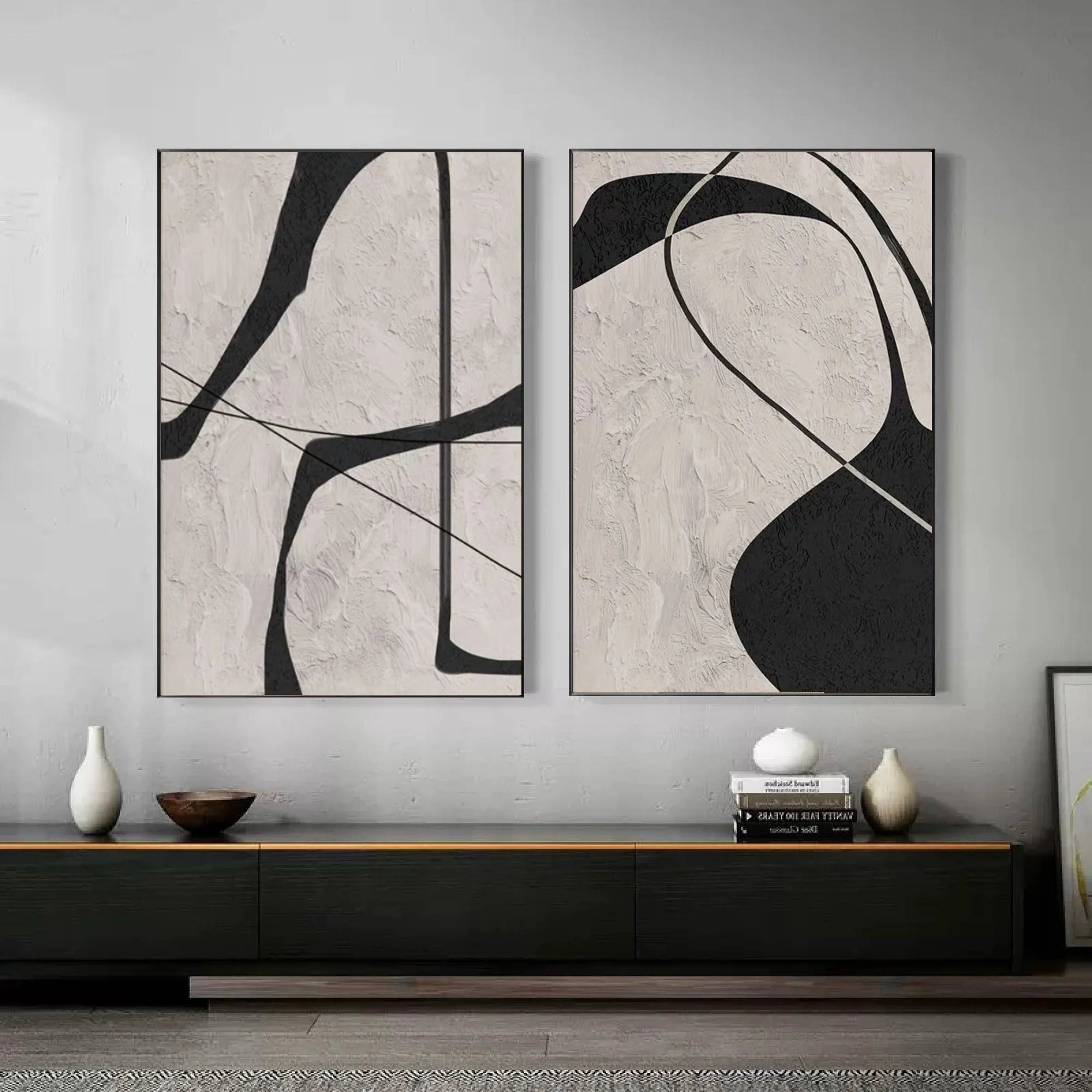 Multicolor Abstract Monochrome Dual Panel Wall Art Set Of 2 - Artwallpainting