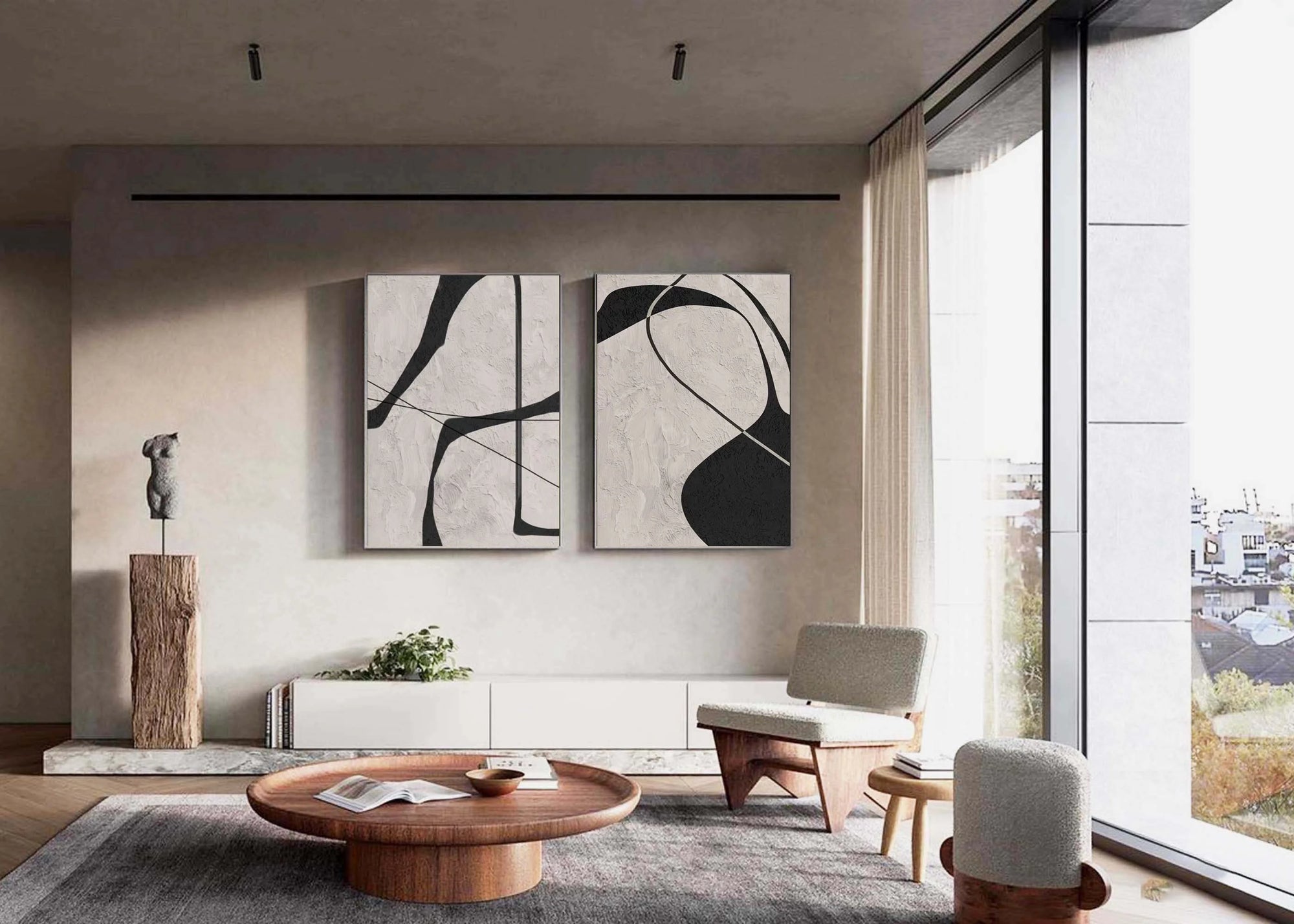 Multicolor Abstract Monochrome Dual Panel Wall Art Set Of 2 - Artwallpainting