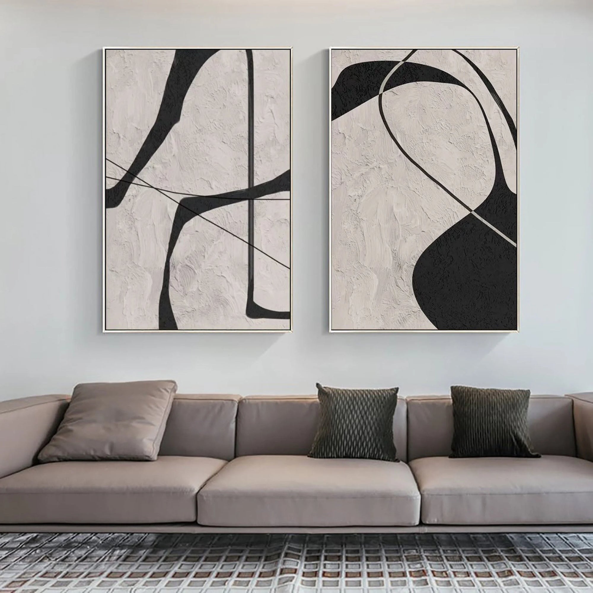 Multicolor Abstract Monochrome Dual Panel Wall Art Set Of 2 - Artwallpainting