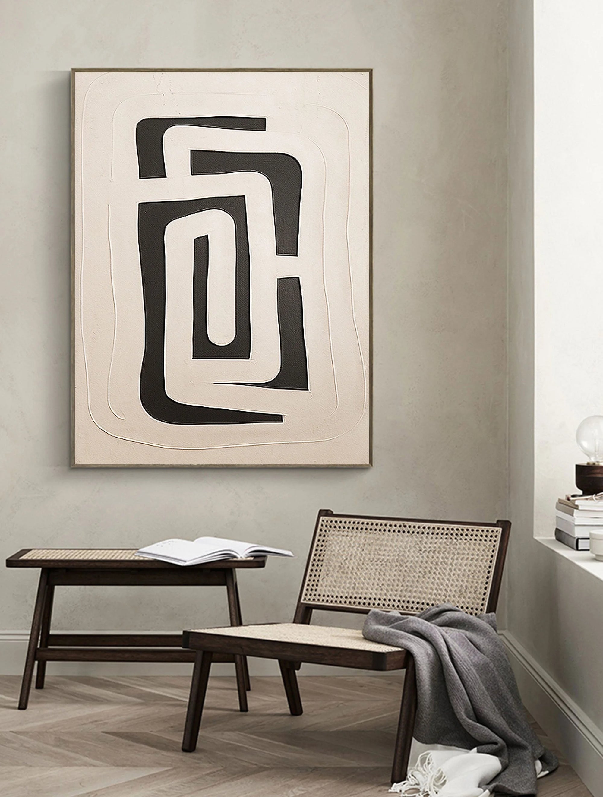 Multicolor Abstract Monochrome Maze Wall Art - Artwallpainting
