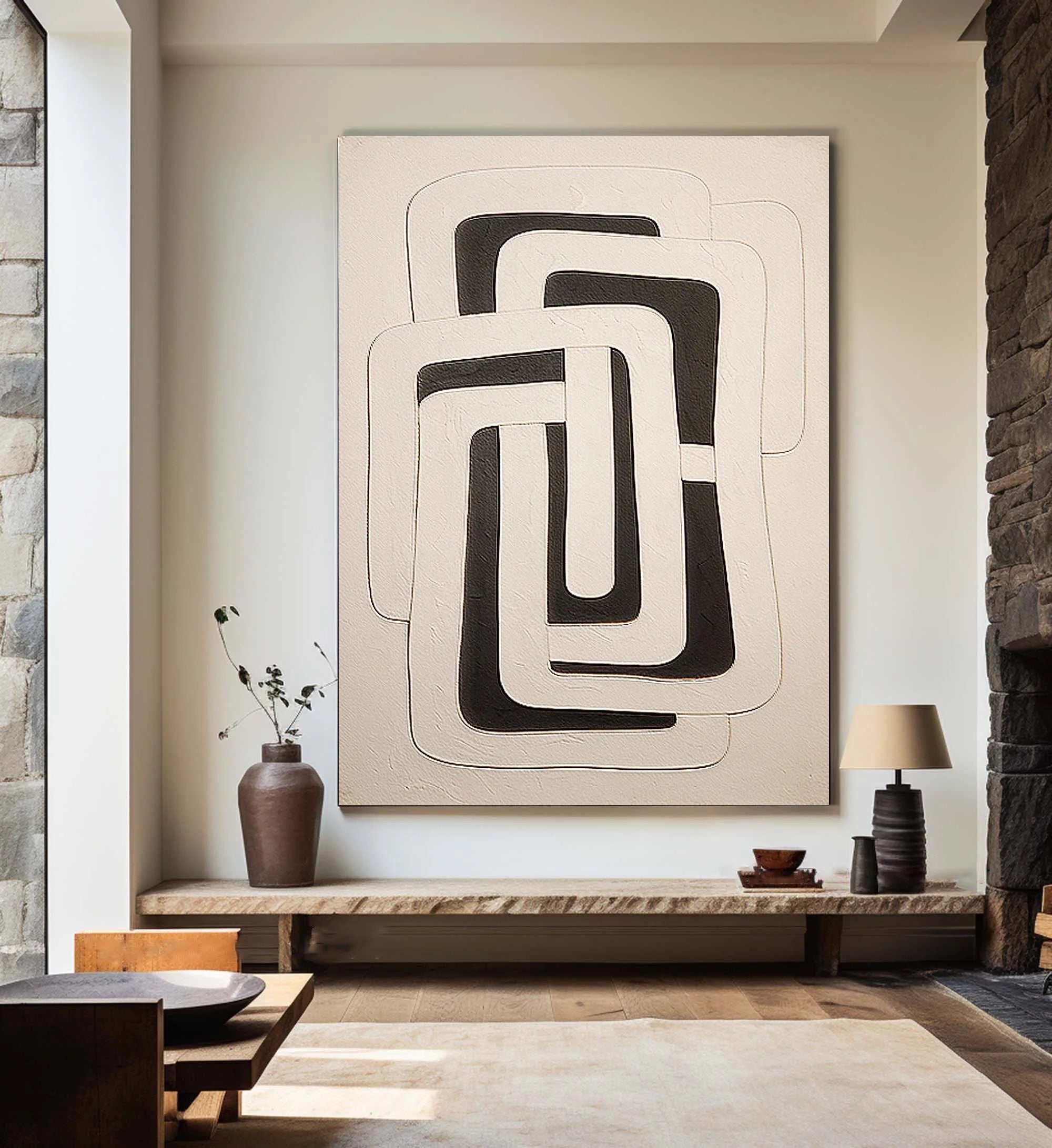 Multicolor Abstract Monochrome Maze Wall Art - Artwallpainting
