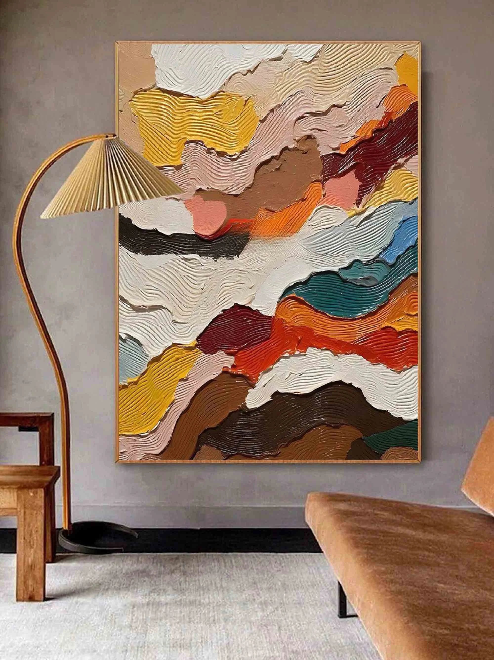 Multicolor Abstract Textured Layered Painting - Modern Wave Patterns On Canvas - Artwallpainting