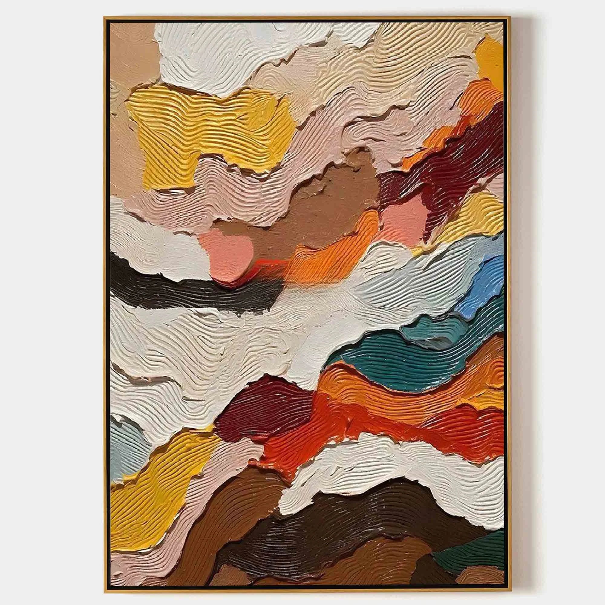 Multicolor Abstract Textured Layered Painting - Modern Wave Patterns On Canvas - Artwallpainting