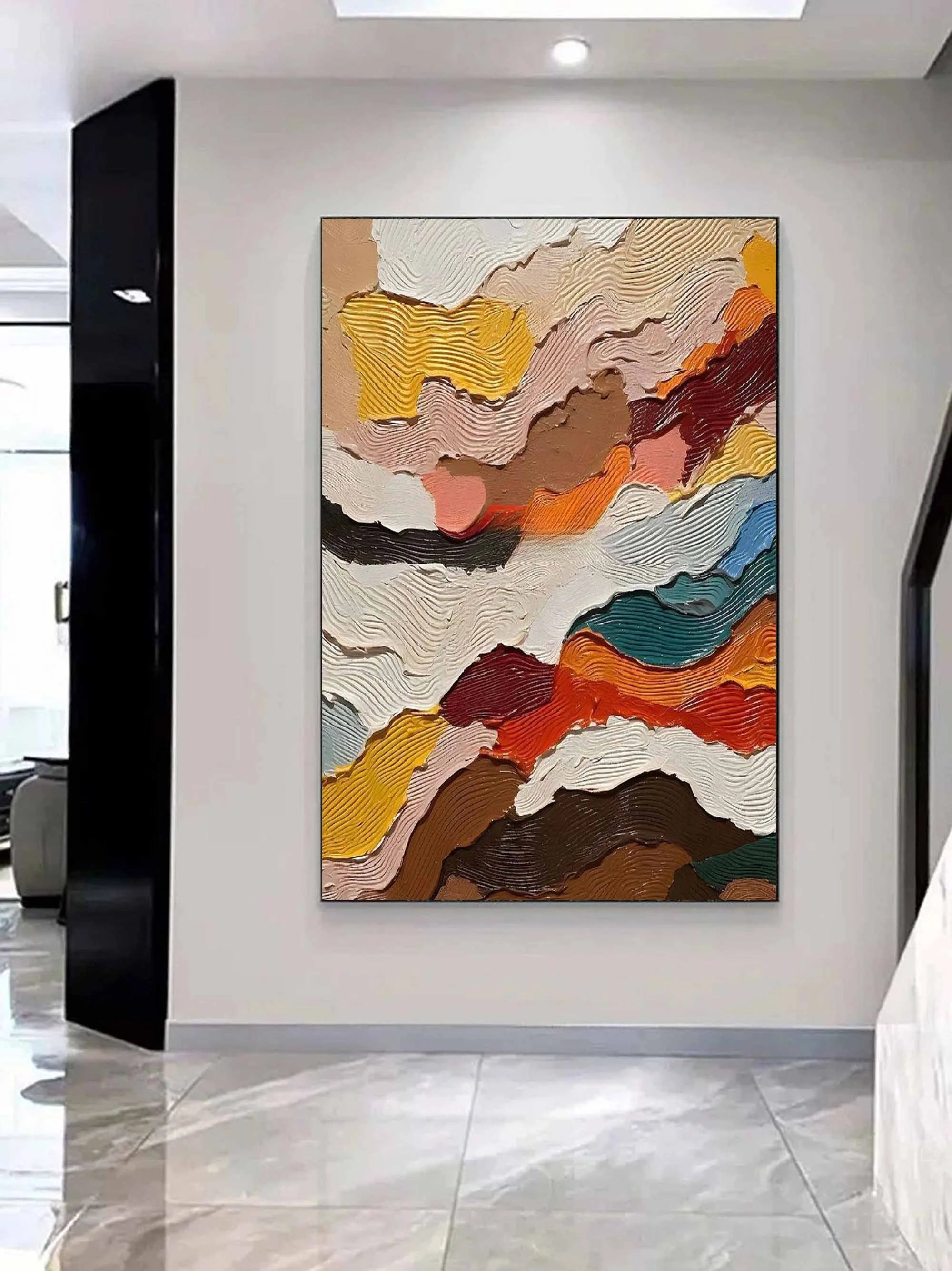 Multicolor Abstract Textured Layered Painting - Modern Wave Patterns On Canvas - Artwallpainting