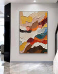 Multicolor Abstract Textured Layered Painting - Modern Wave Patterns On Canvas - Artwallpainting