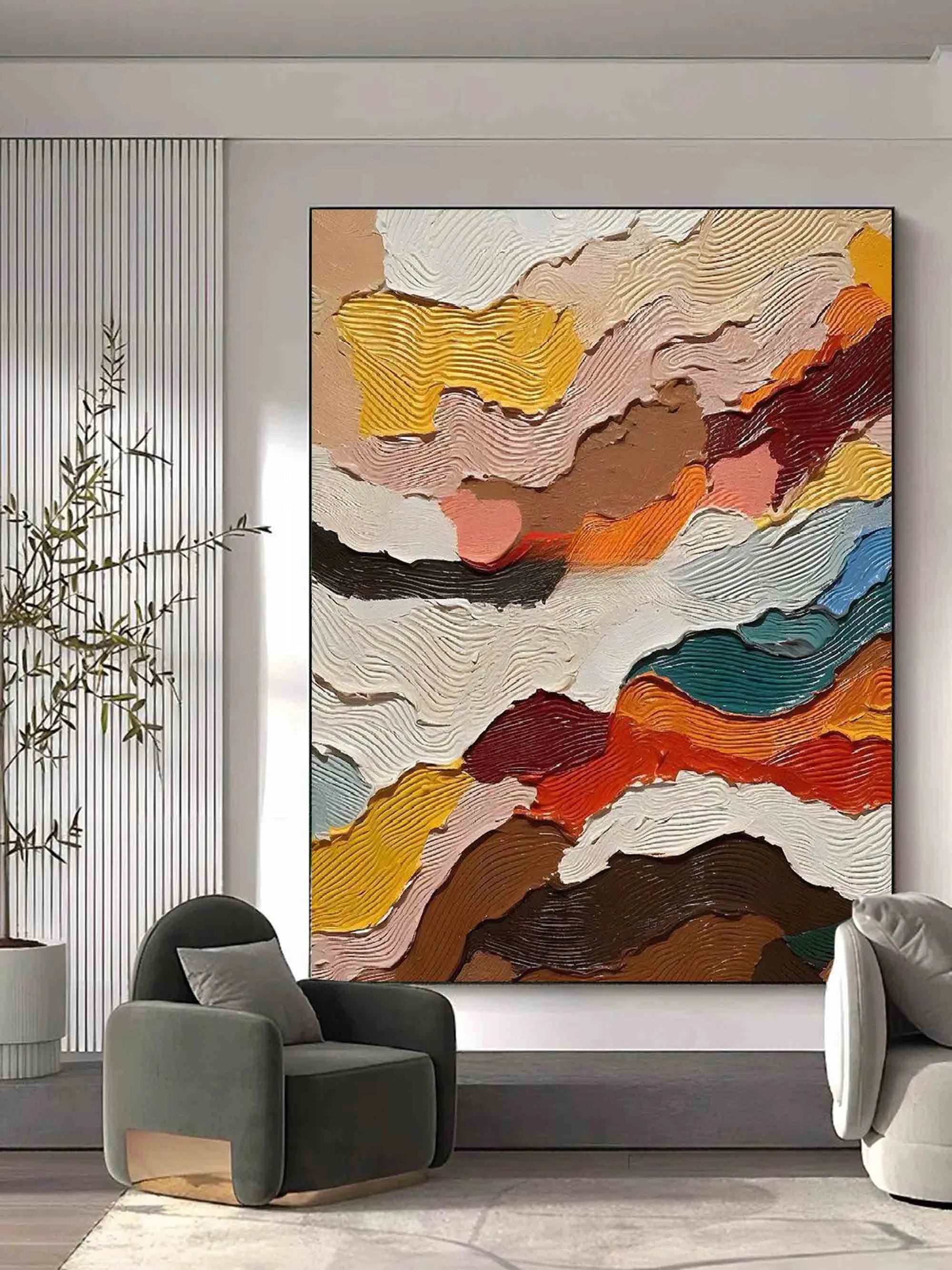 Multicolor Abstract Textured Layered Painting - Modern Wave Patterns On Canvas - Artwallpainting
