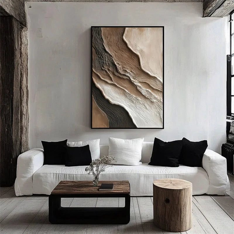 Multicolor Abstract Textured Wall Art - Earth Tones Flowing Layers Canvas Painting - Artwallpainting