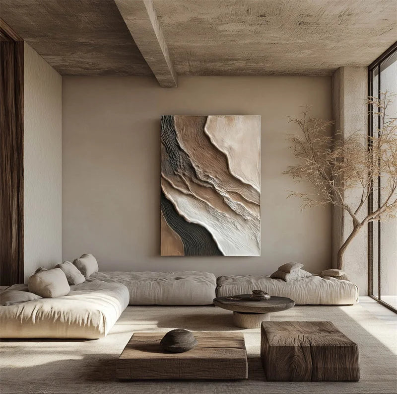Multicolor Abstract Textured Wall Art - Earth Tones Flowing Layers Canvas Painting - Artwallpainting