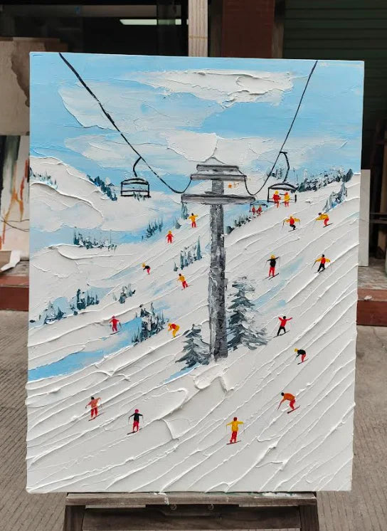 Multicolor Alpine Adventure Textured Ski Scene - Artwallpainting