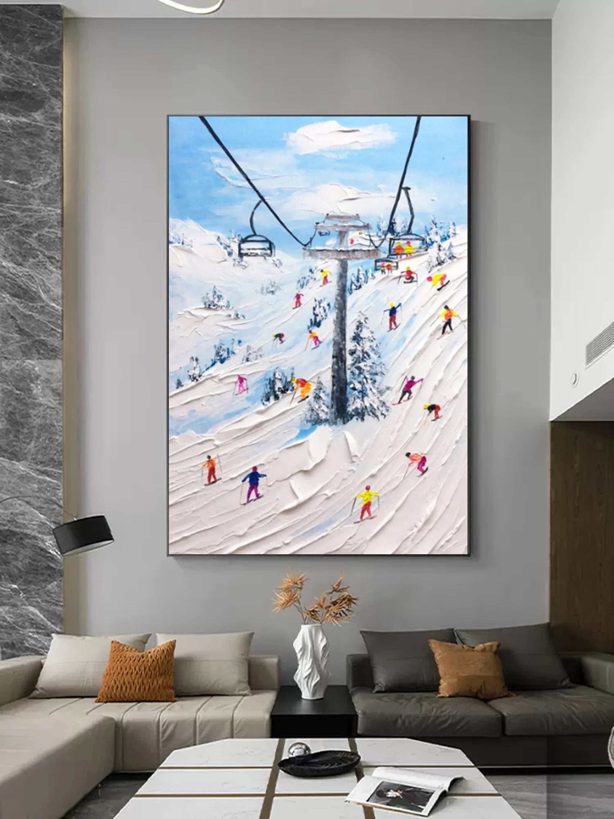 Multicolor Alpine Adventure Textured Ski Scene - Artwallpainting