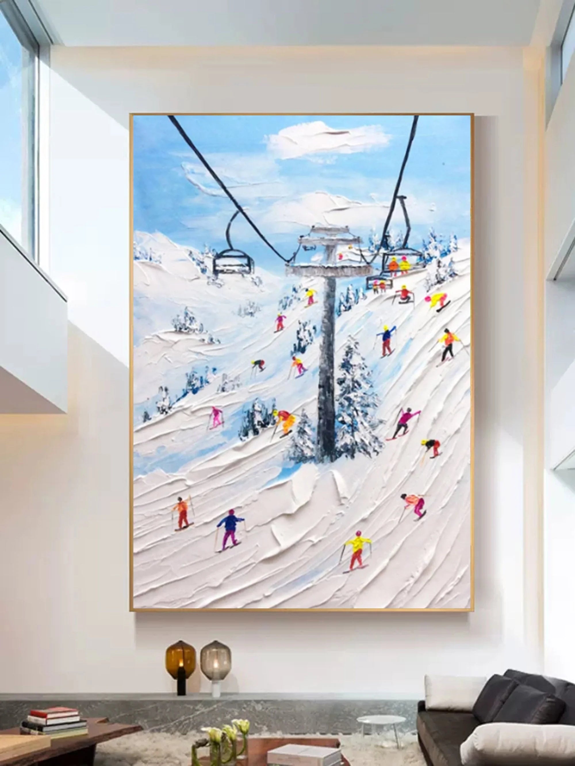Multicolor Alpine Adventure Textured Ski Scene - Artwallpainting