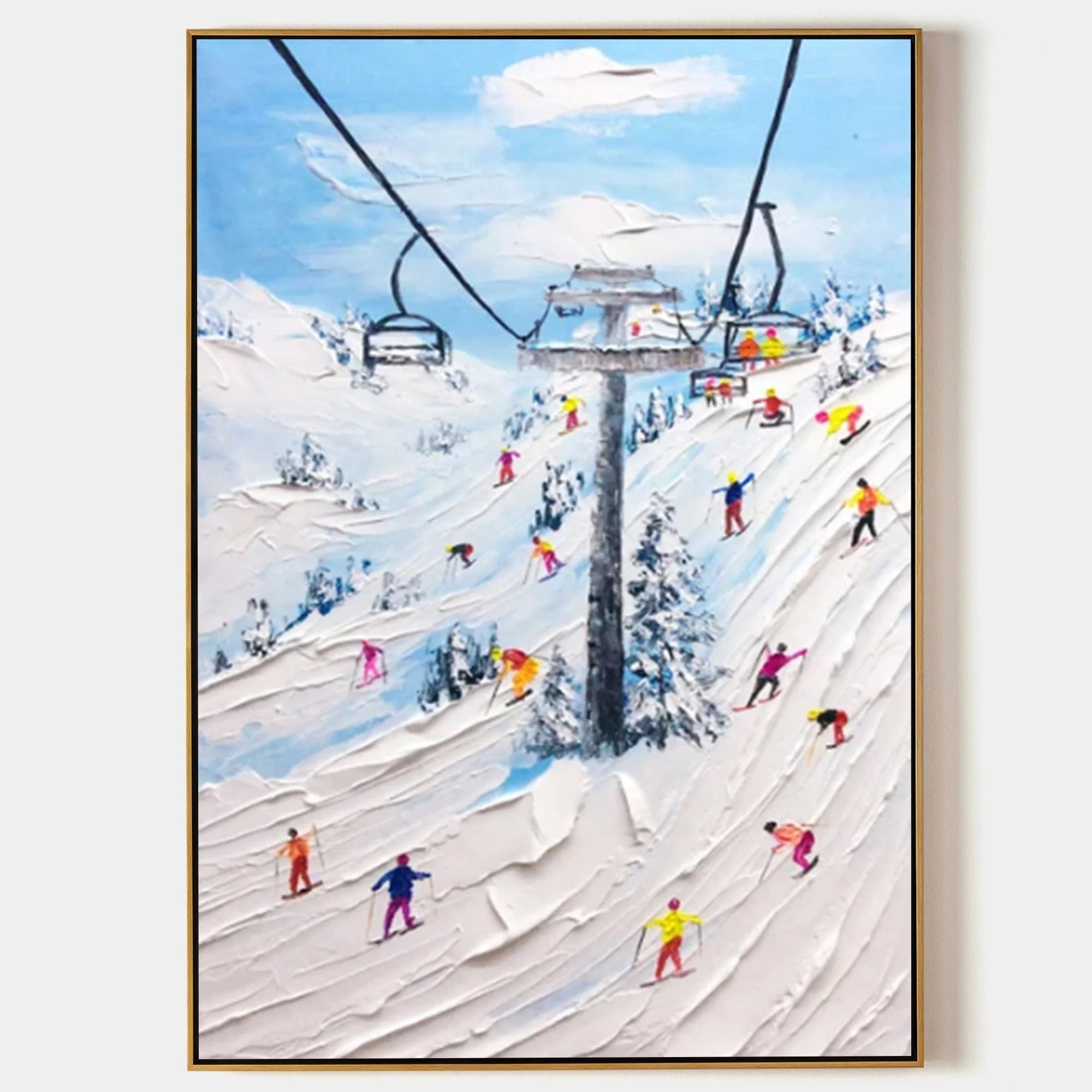 Multicolor Alpine Adventure Textured Ski Scene - Artwallpainting