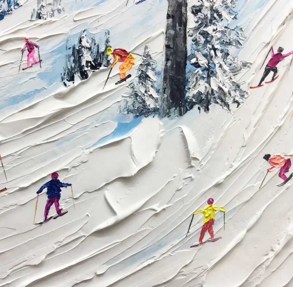 Multicolor Alpine Adventure Textured Ski Scene - Artwallpainting