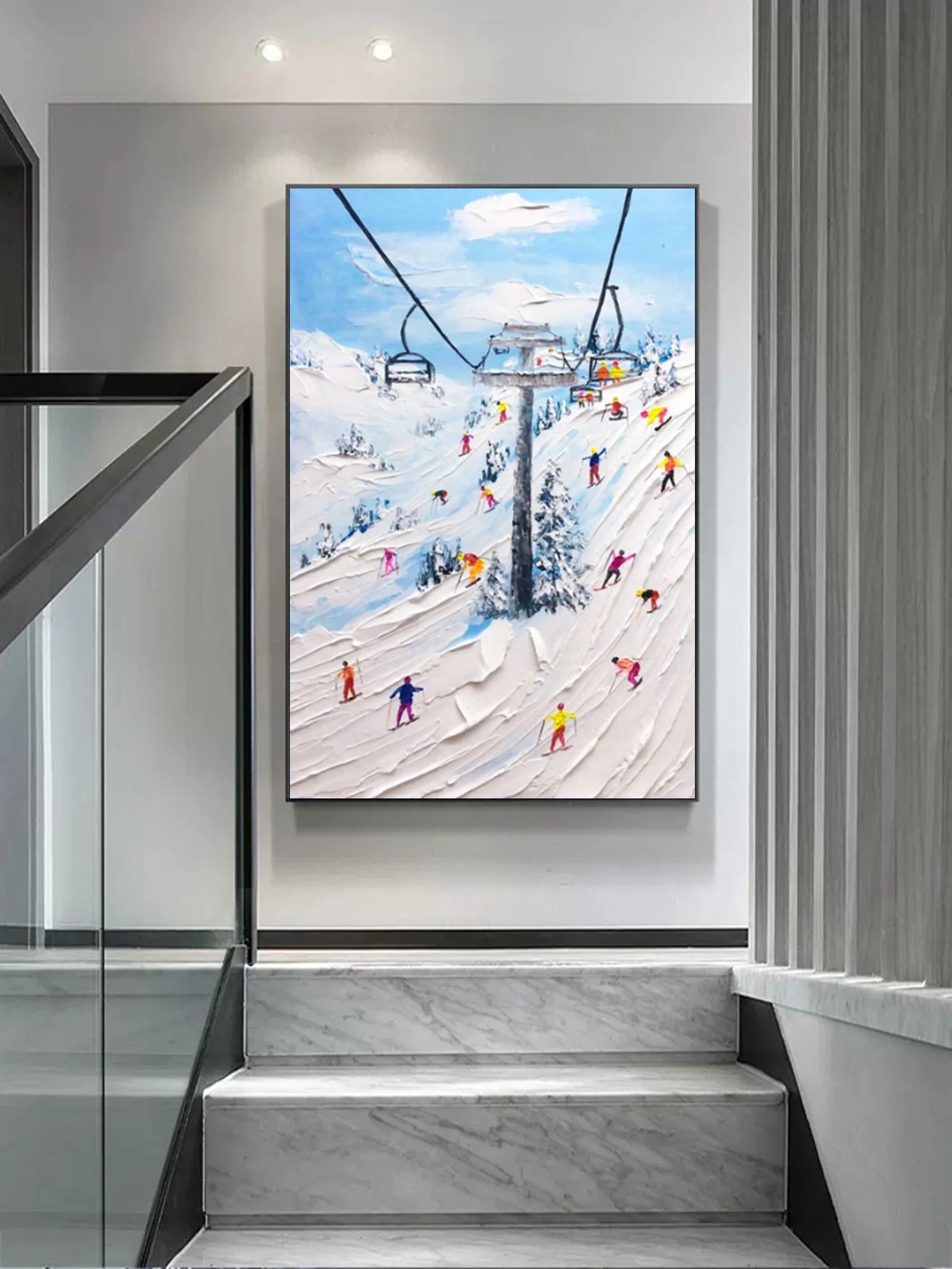 Multicolor Alpine Adventure Textured Ski Scene - Artwallpainting
