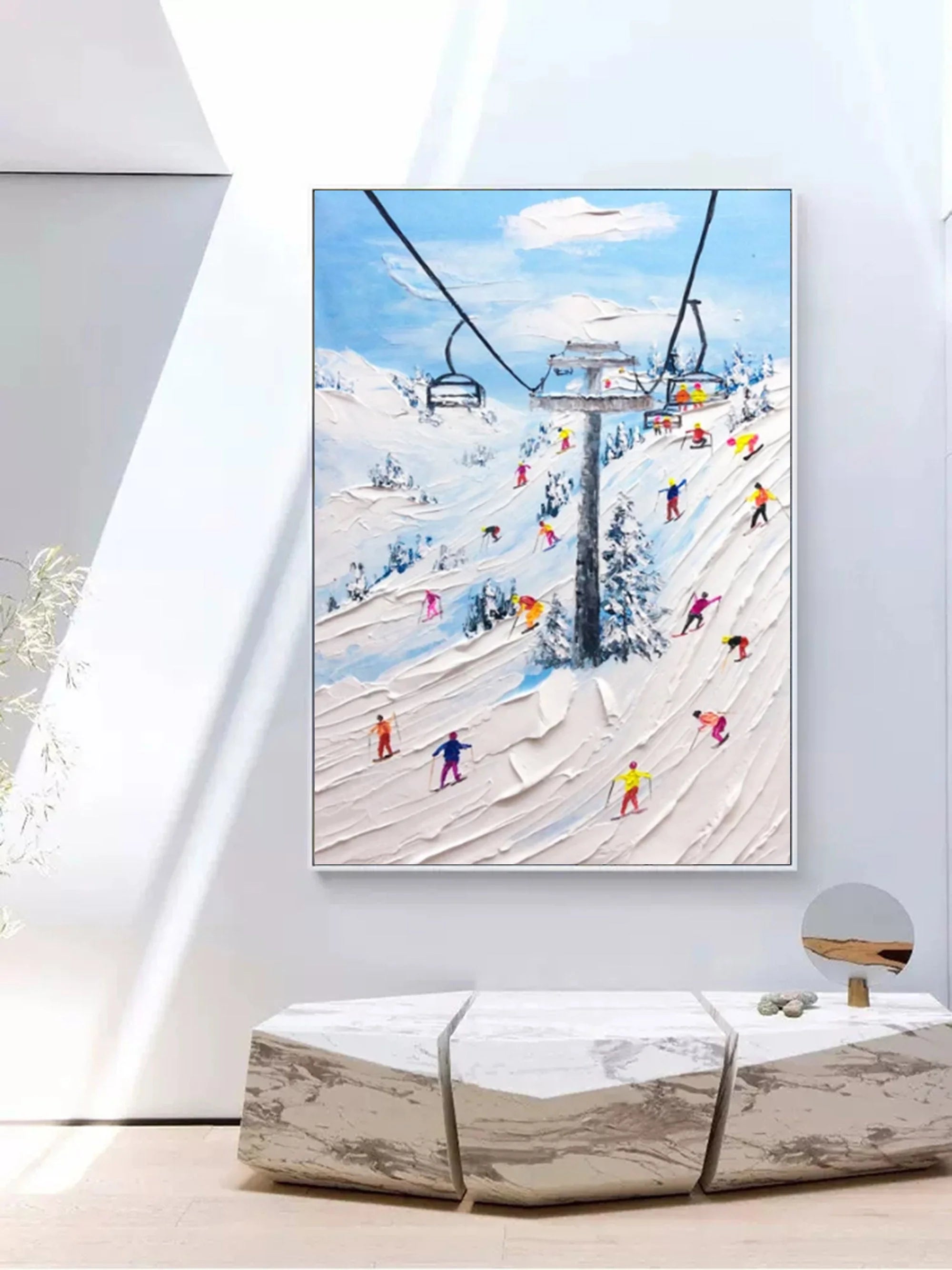 Multicolor Alpine Adventure Textured Ski Scene - Artwallpainting