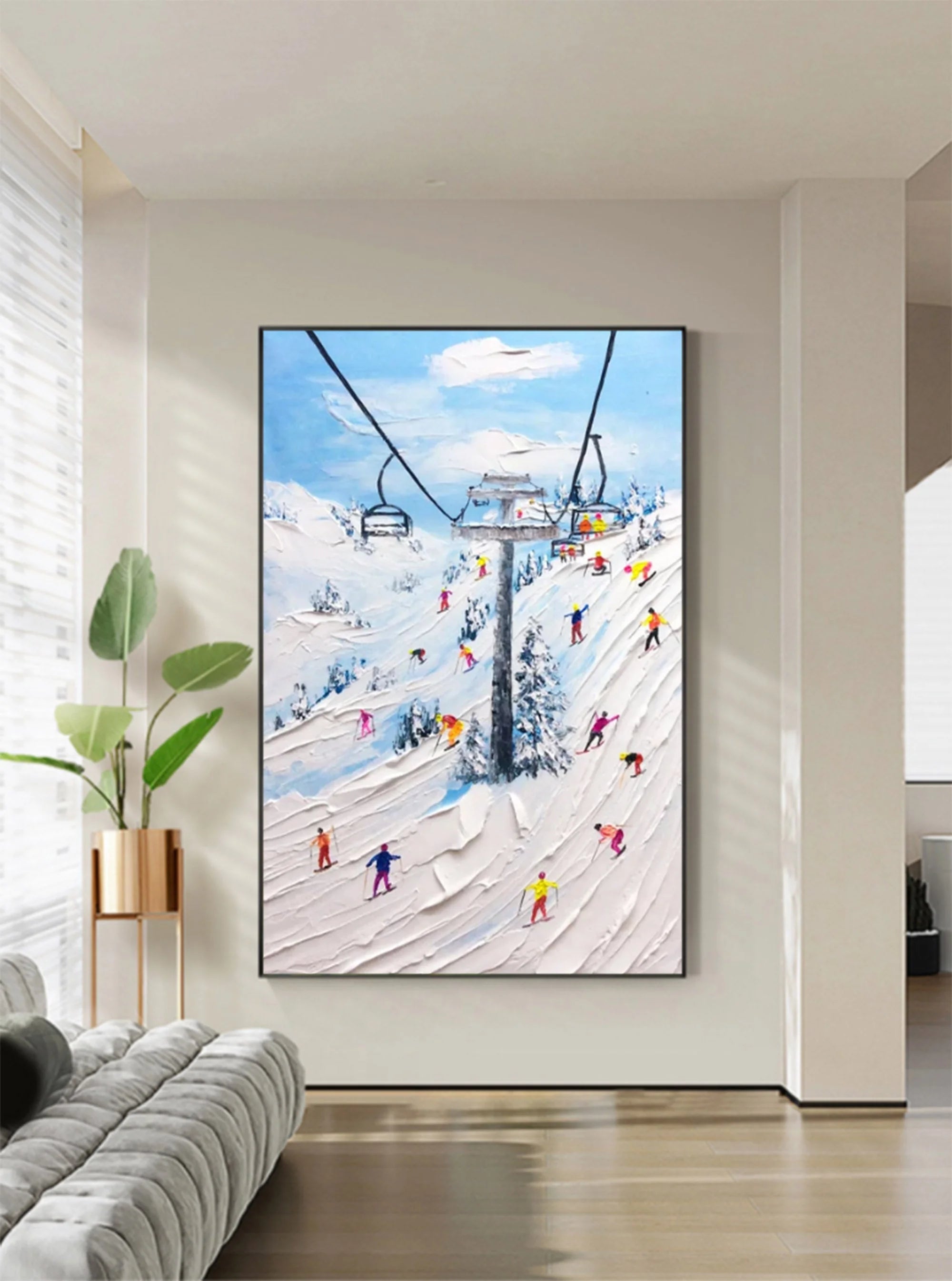 Multicolor Alpine Adventure Textured Ski Scene - Artwallpainting