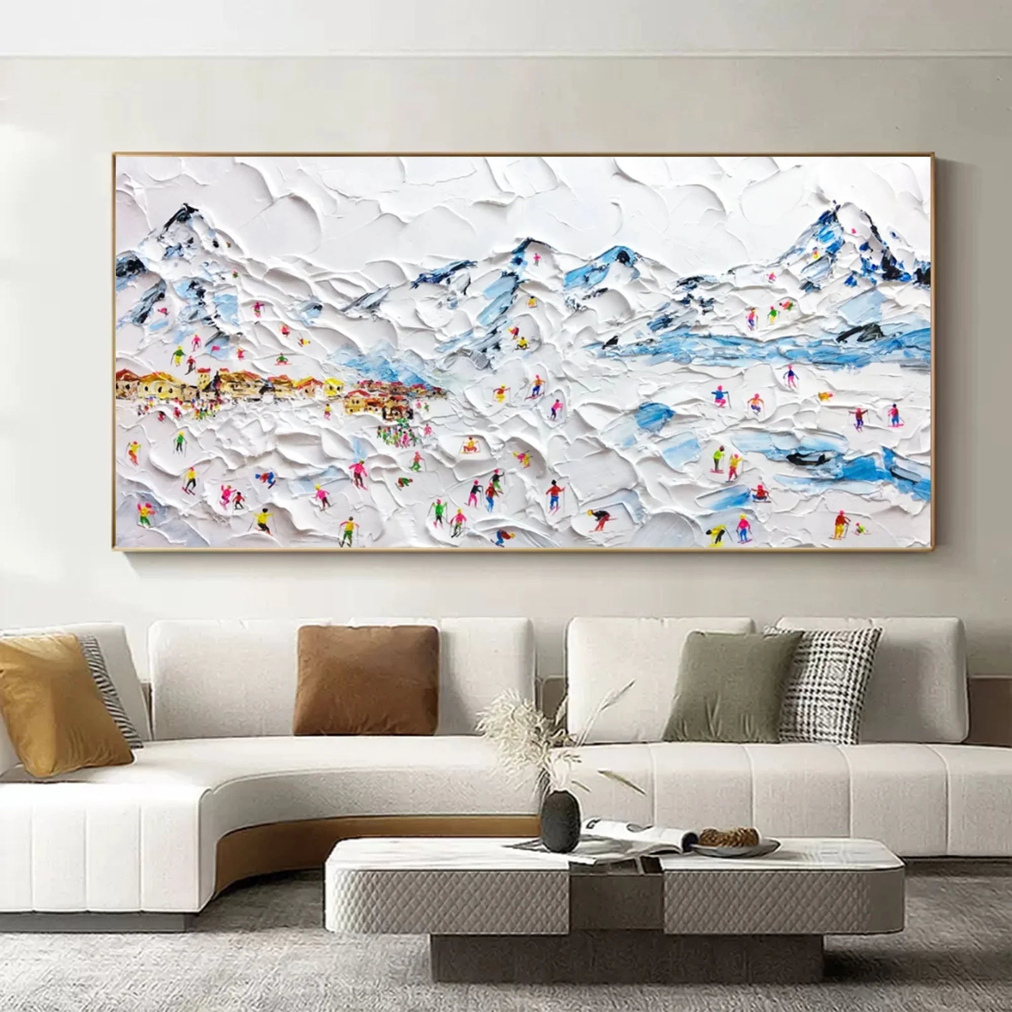 Multicolor Alpine Village Textured Ski Resort Scene - Artwallpainting
