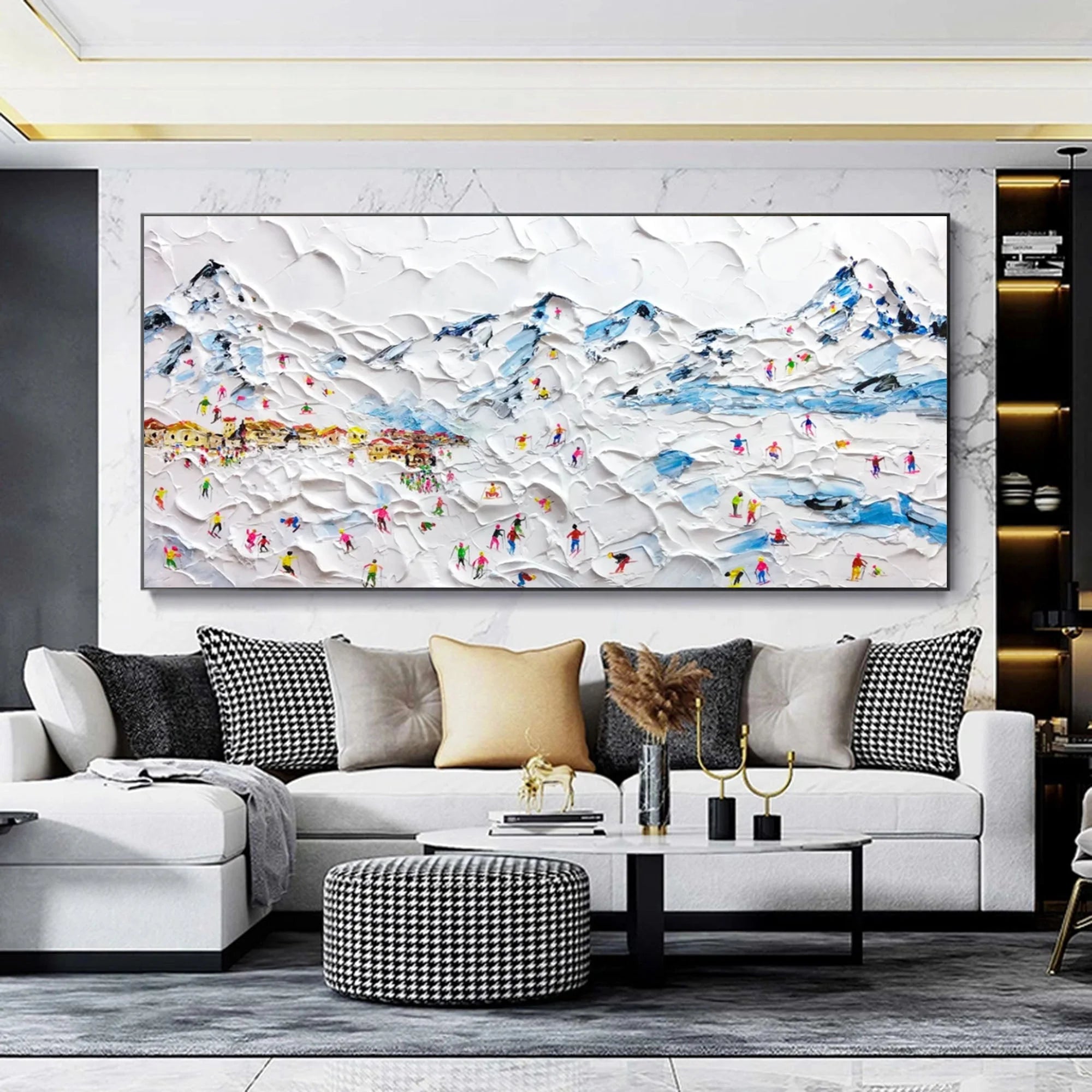 Multicolor Alpine Village Textured Ski Resort Scene - Artwallpainting