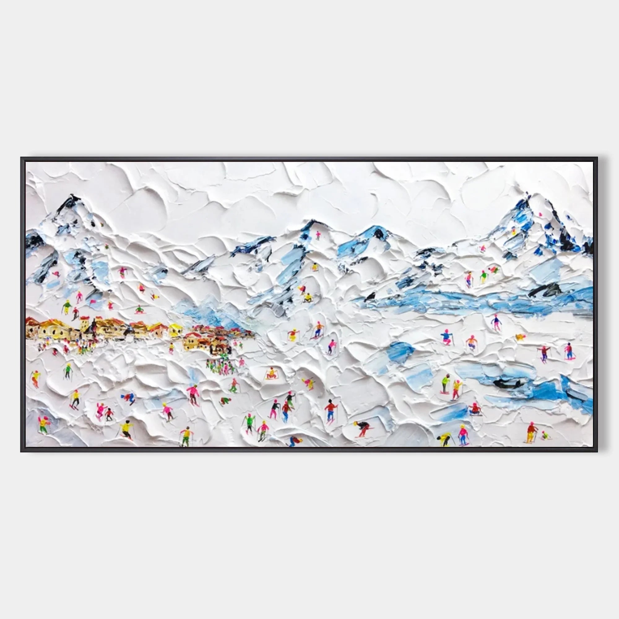 Multicolor Alpine Village Textured Ski Resort Scene - Artwallpainting