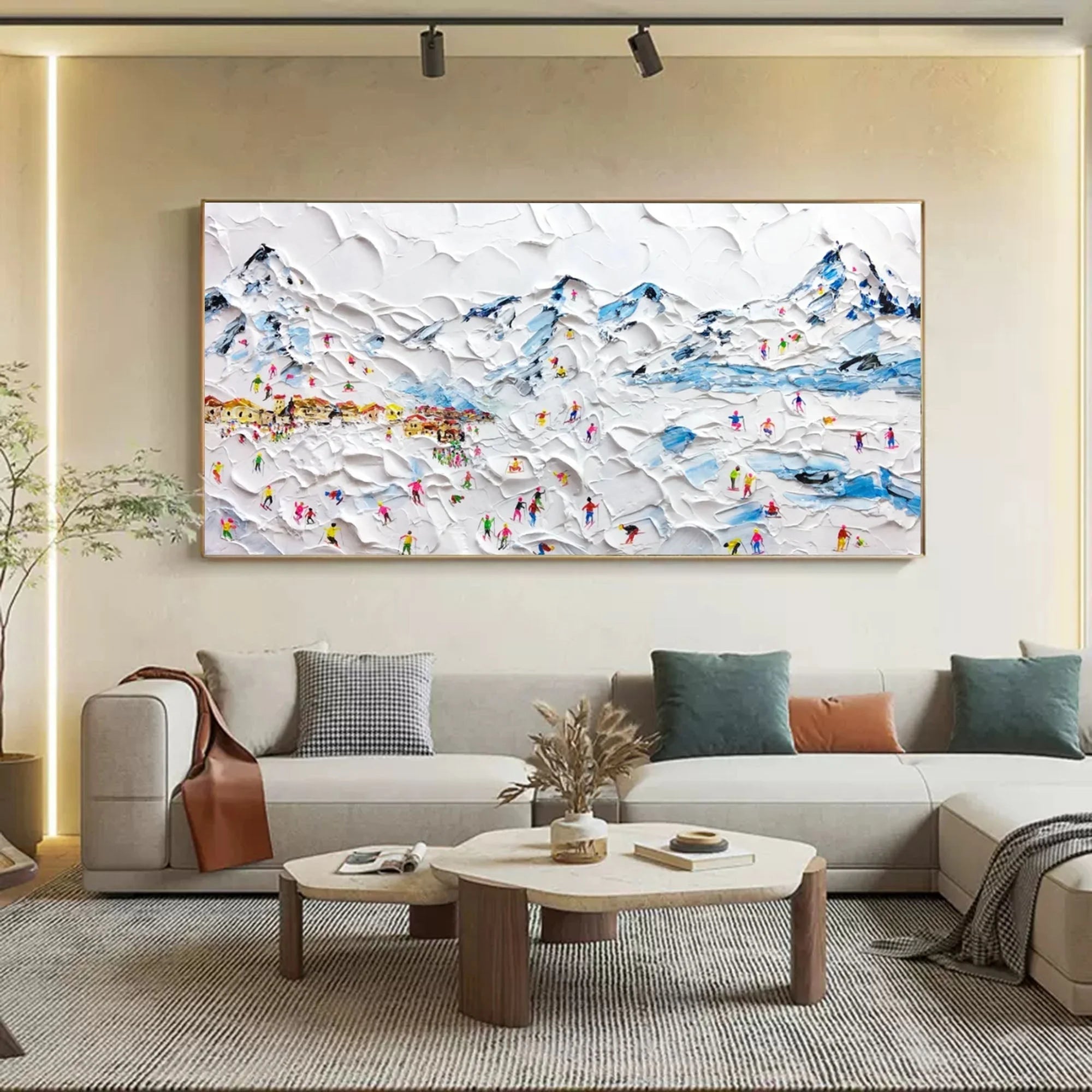 Multicolor Alpine Village Textured Ski Resort Scene - Artwallpainting