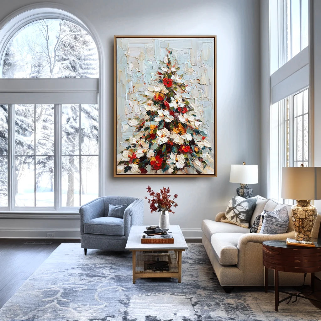Multicolor Artextured Festive Glow | Textured Christmas Tree Oil Painting - Artwallpainting