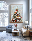 Multicolor Artextured Festive Glow | Textured Christmas Tree Oil Painting - Artwallpainting