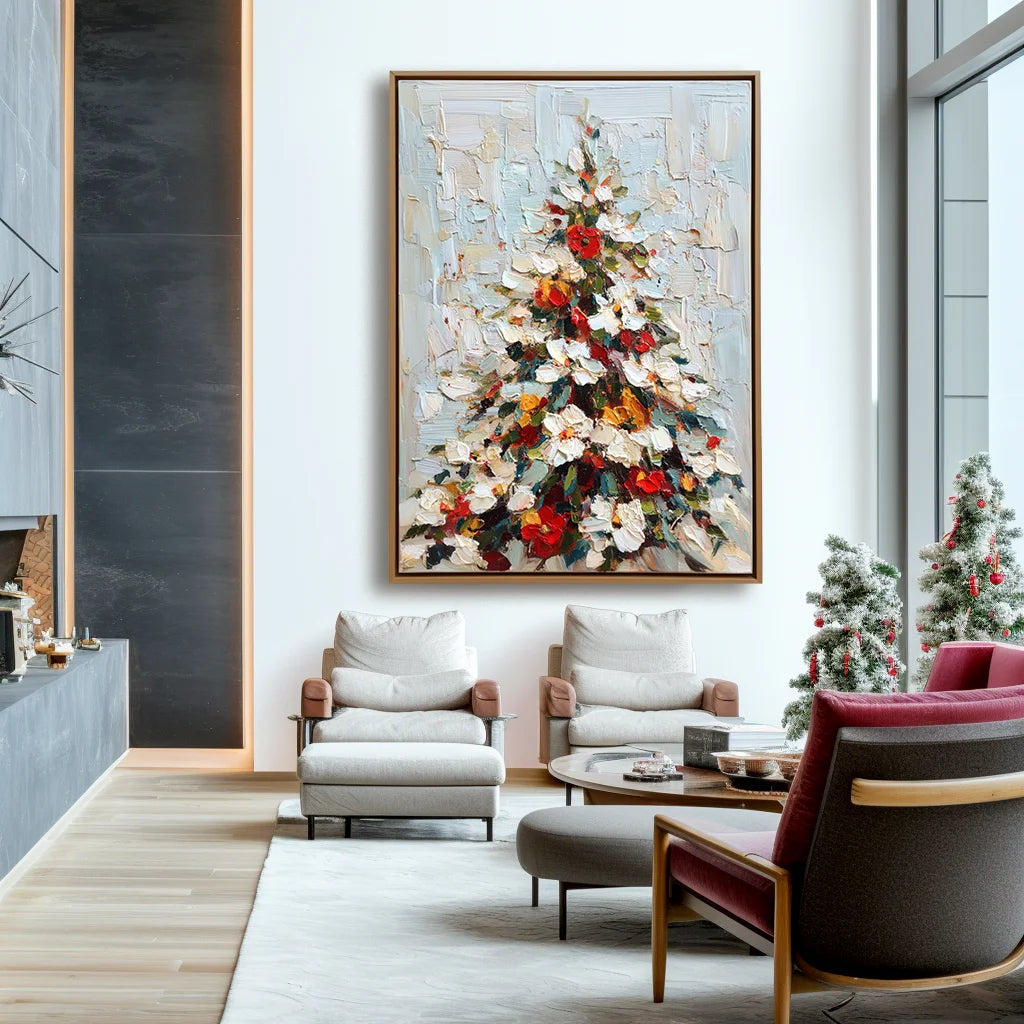 Multicolor Artextured Festive Glow | Textured Christmas Tree Oil Painting - Artwallpainting