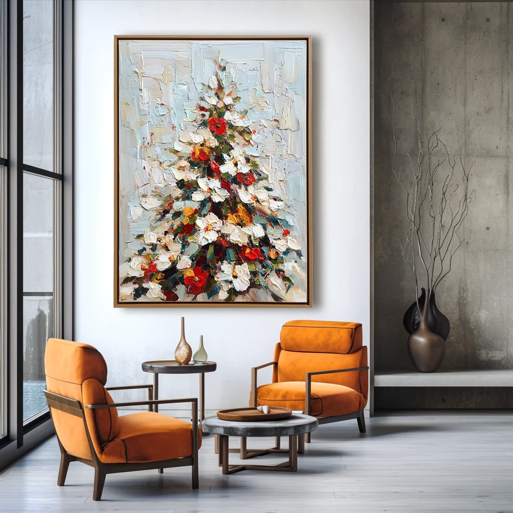 Multicolor Artextured Festive Glow | Textured Christmas Tree Oil Painting - Artwallpainting