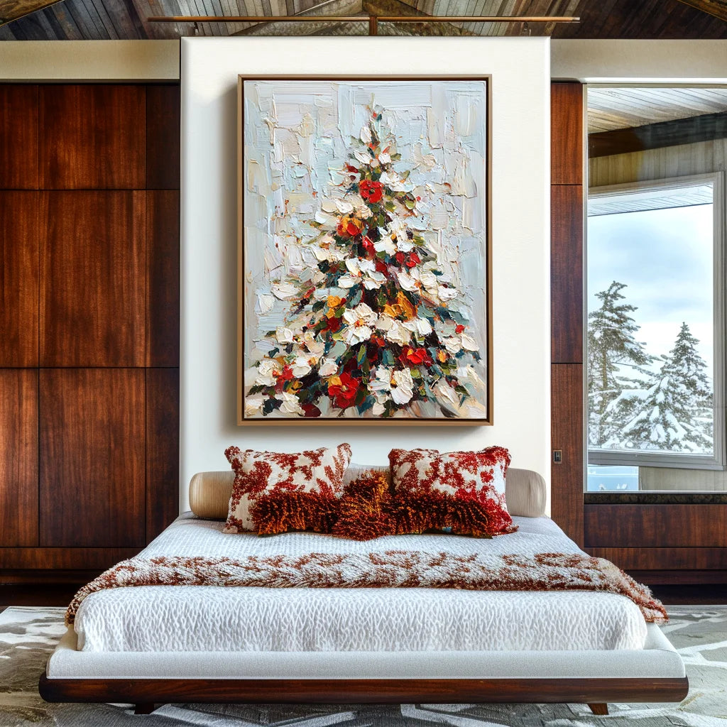 Multicolor Artextured Festive Glow | Textured Christmas Tree Oil Painting - Artwallpainting