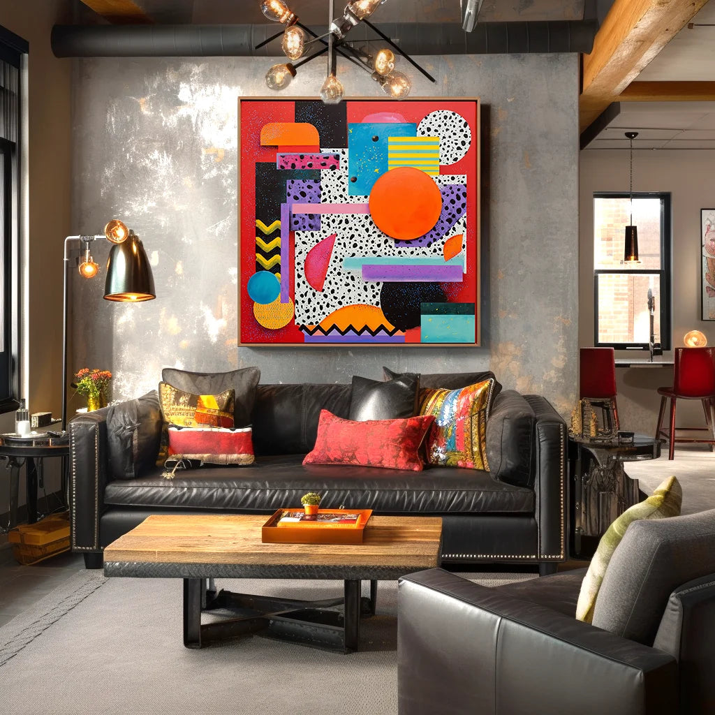 Multicolor Artextured Pop Dimension | Vibrant Retro Geometric Pop Art Canvas - Artwallpainting