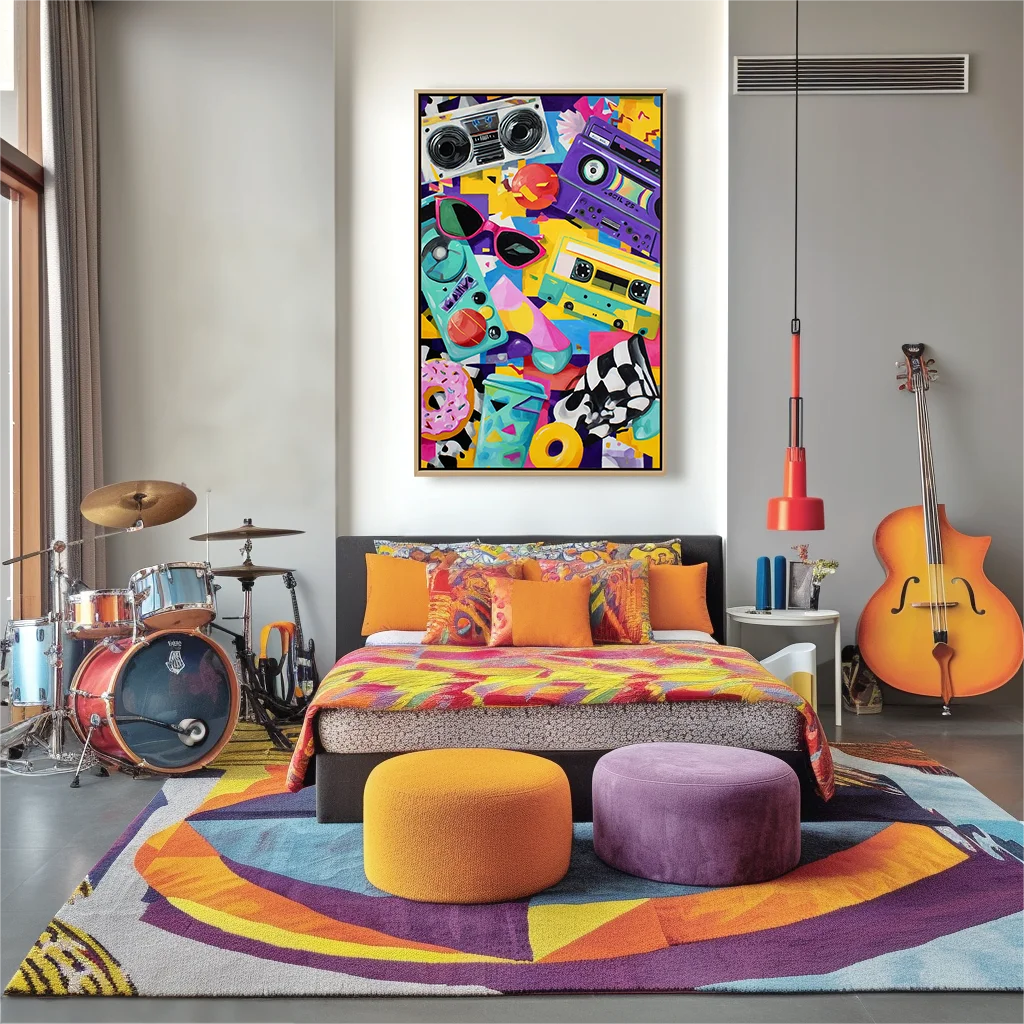 Multicolor Artextured Retro Pop Beats | Colorful Cassette &amp; Boombox Pop Art Painting - Artwallpainting