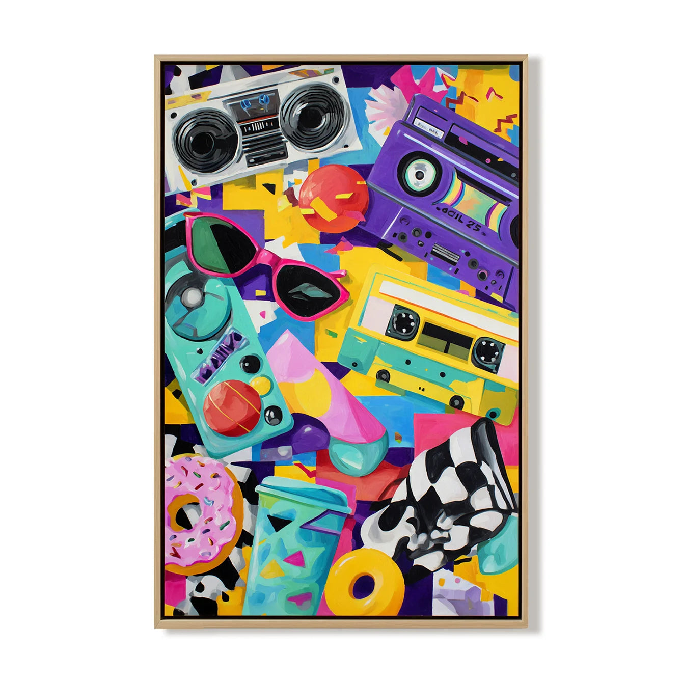 Multicolor Artextured Retro Pop Beats | Colorful Cassette &amp; Boombox Pop Art Painting - Artwallpainting