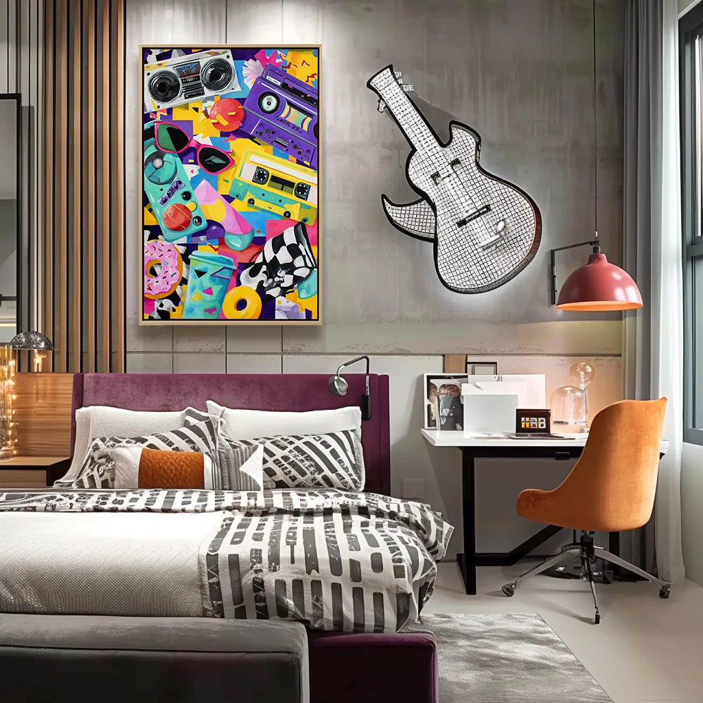 Multicolor Artextured Retro Pop Beats | Colorful Cassette &amp; Boombox Pop Art Painting - Artwallpainting