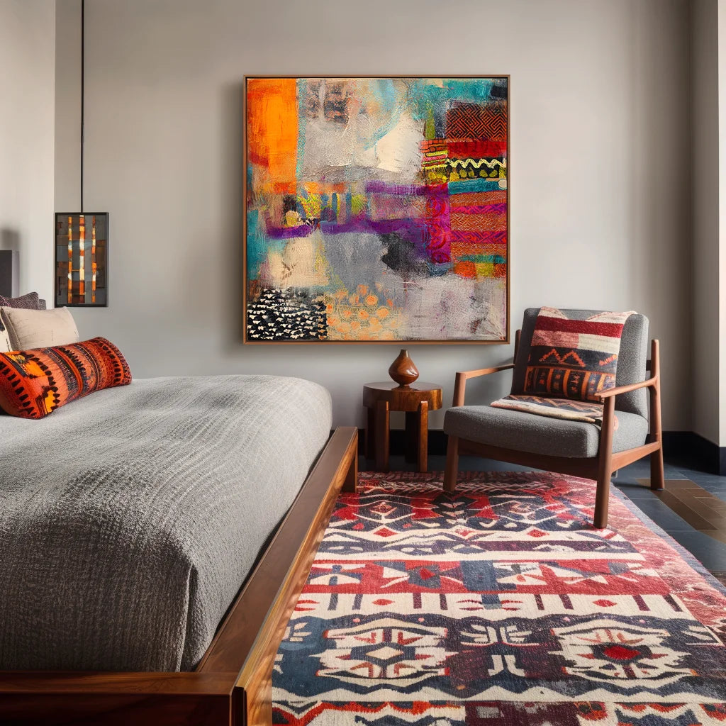 Multicolor Artextured Vibrant Mosaic Dreams | Abstract Textured Mixed-Media Painting - Artwallpainting