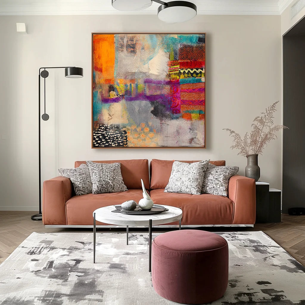 Multicolor Artextured Vibrant Mosaic Dreams | Abstract Textured Mixed-Media Painting - Artwallpainting