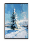 Multicolor Artextured Winter Serenity | Snowy Pine Tree Textured Oil Painting - Artwallpainting