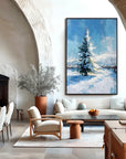 Multicolor Artextured Winter Serenity | Snowy Pine Tree Textured Oil Painting - Artwallpainting