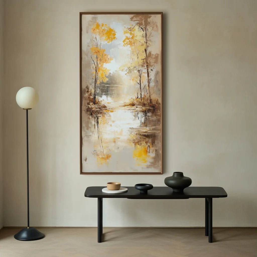 Multicolor Autumn Reflection - Vertical Textured Landscape Oil Painting - Artwallpainting
